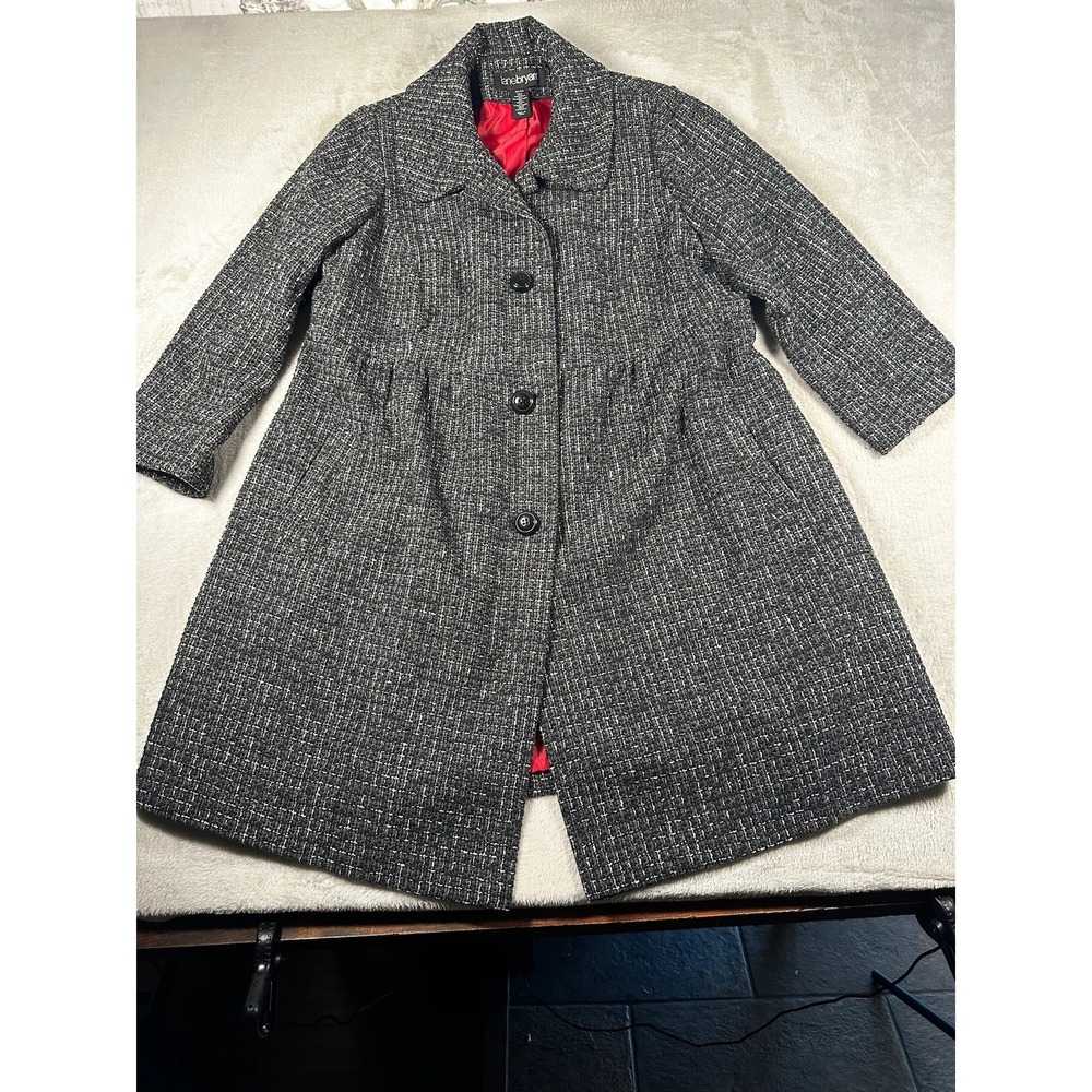 Lane Bryant Gray Tweed Long Coat Jacket Womens 22/24 Red Lining Wool Blend